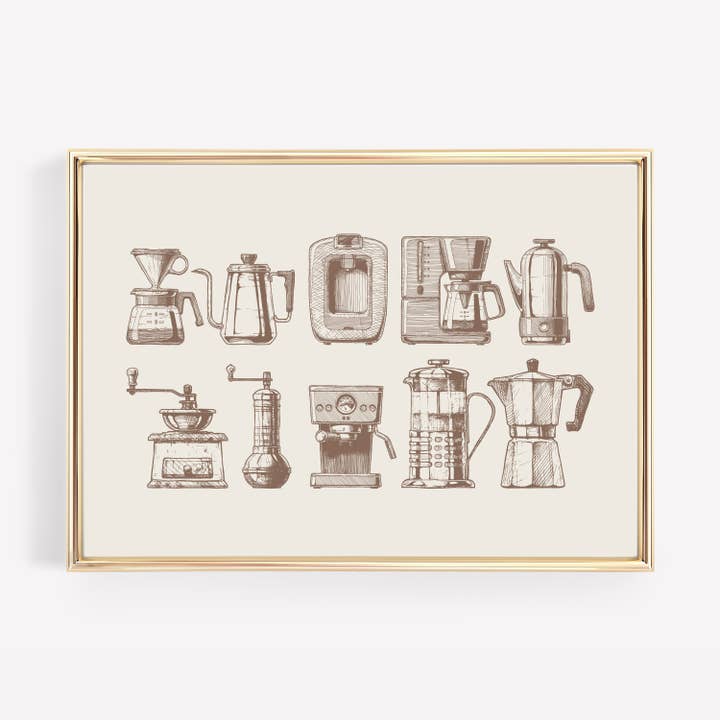 Coffee Machines | Coffee Shop Wall Art Print for wholesale by KIKIANDNIM