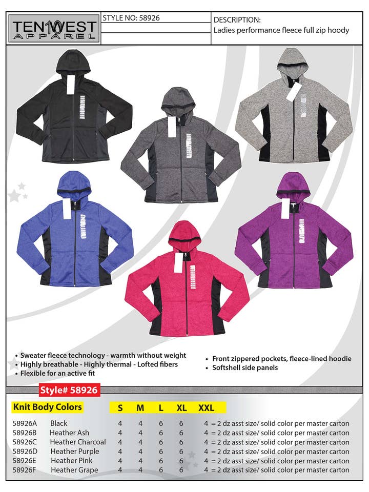 Ladies peformance full zip hoody Purple for wholesale by Ten West Apparel