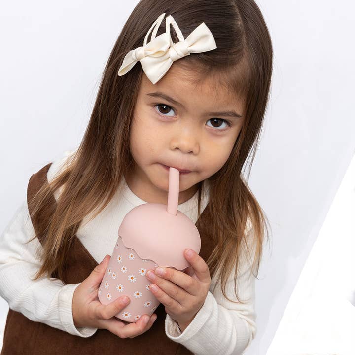 Chino Club - Wholesale Drinking glass/cup – Kids & Baby - Pink Daisy Mini Smoothie Cup & Straw 200ml10