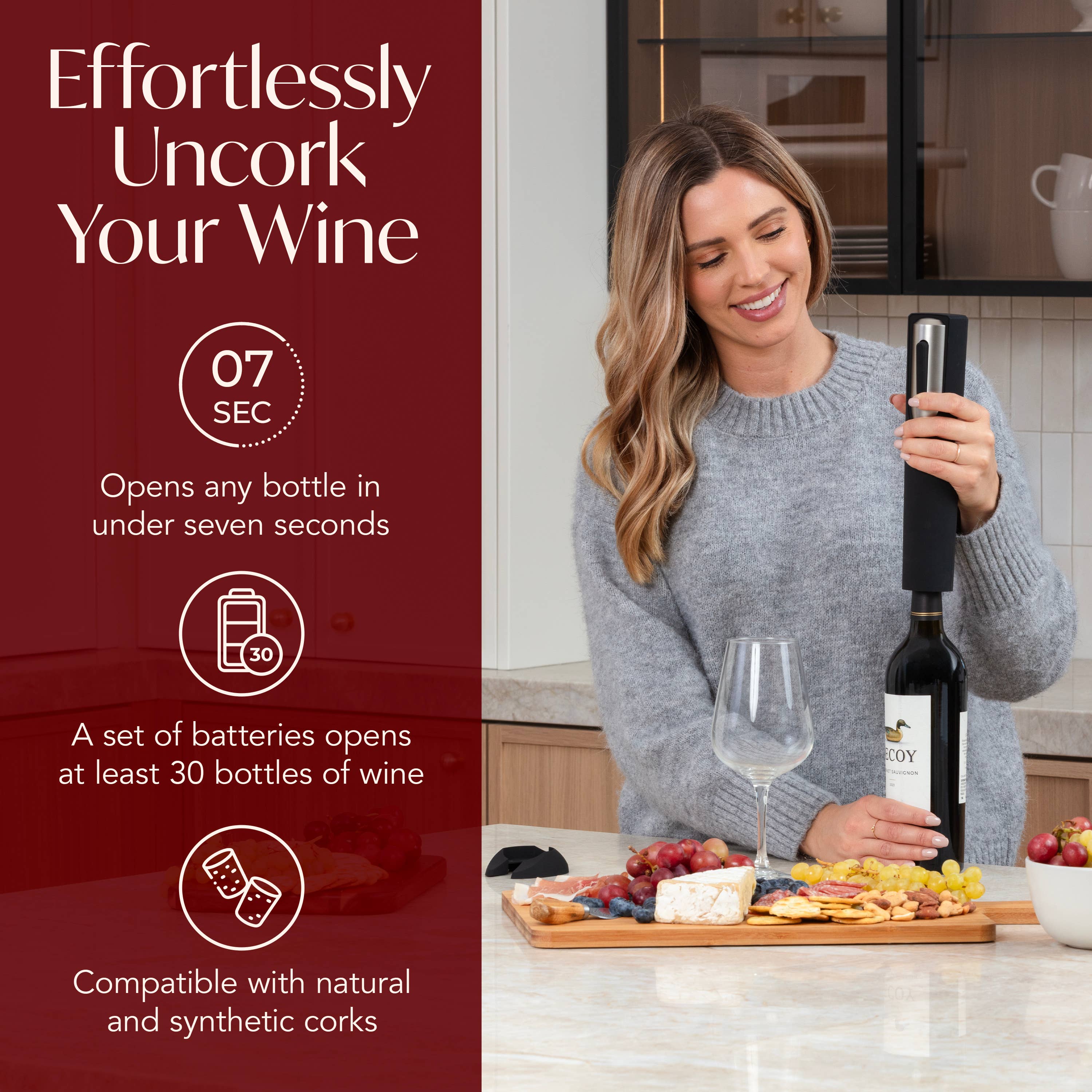 Vin Fresco - Wholesale Wine Tool Set - Vin Fresco Electric Wine Opener, Battery-Powered Corkscrew19