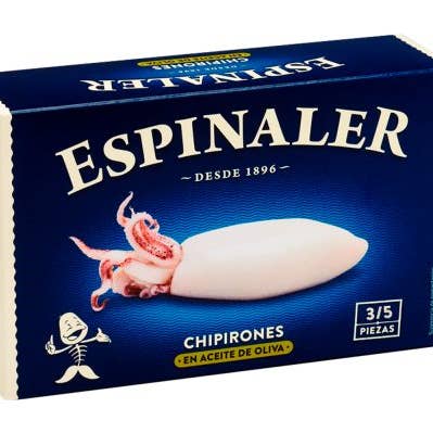 Baby Squids in Olive Oil 3/5 (Chipirones en Aceite de Oliva), Espinaler. for wholesale by Spanish Colmado by Ibericos USA