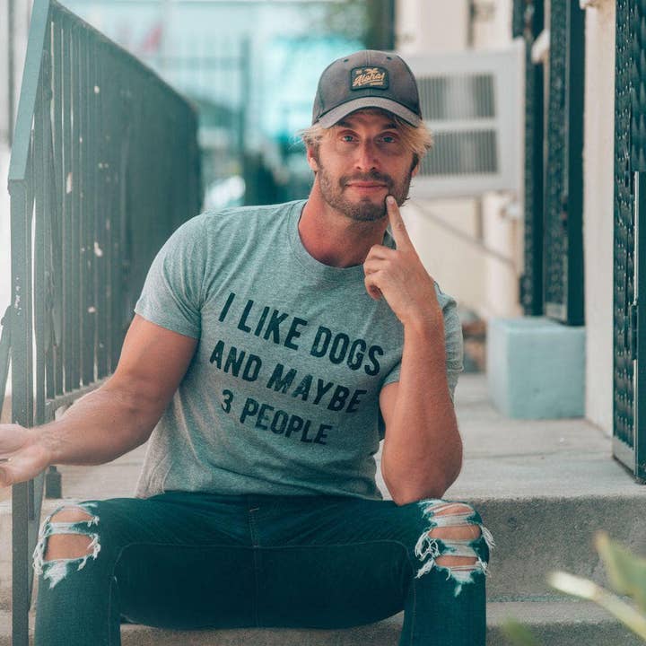 I Like Dogs And Maybe 3 People Mens T Shirt Dog Graphic Tee for wholesale by Crazy Dog T-Shirts