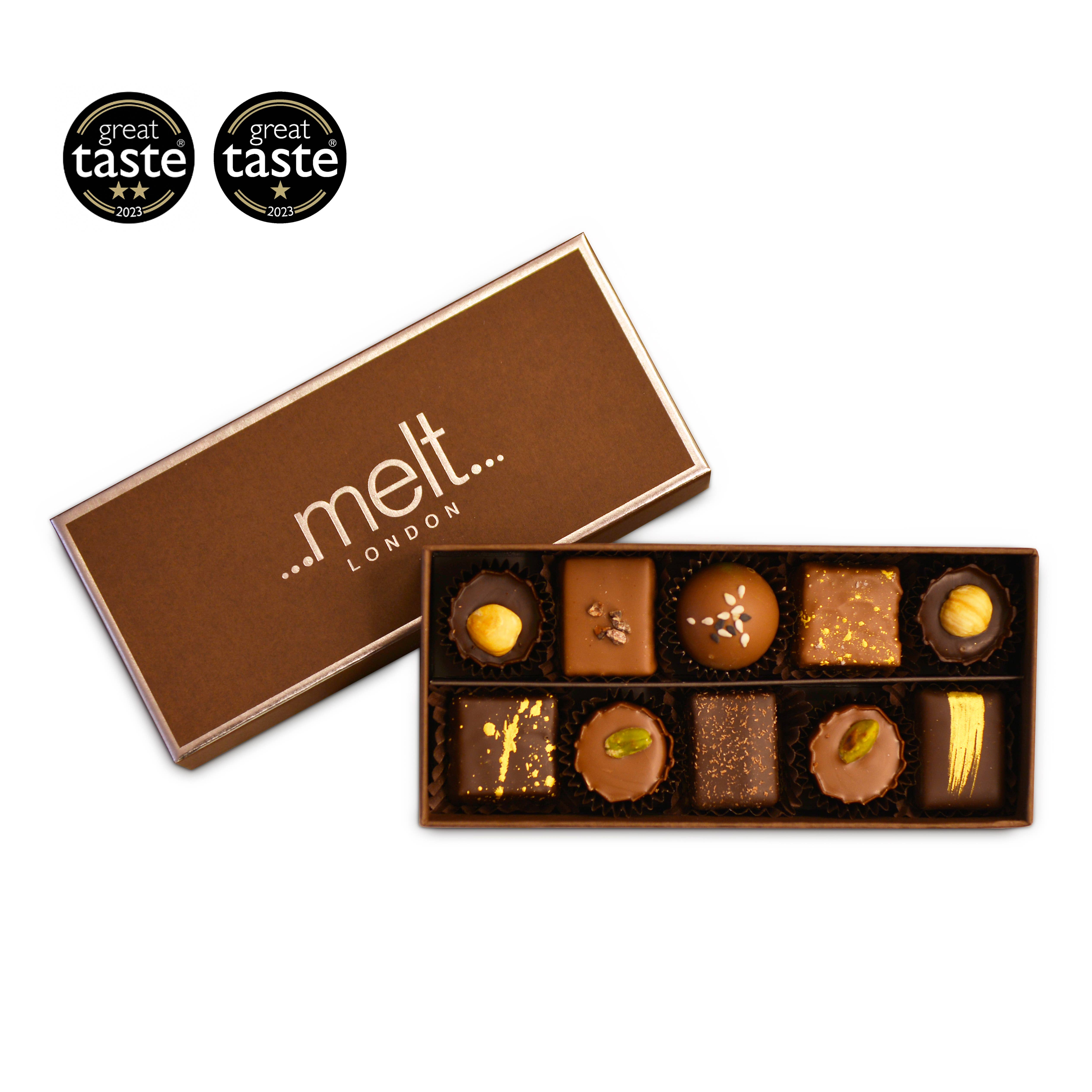 Melt Chocolates – Großhandel Schokoladenschachtel – Geschenkbox mit 10 handgefertigten Schokoladenpralinen3