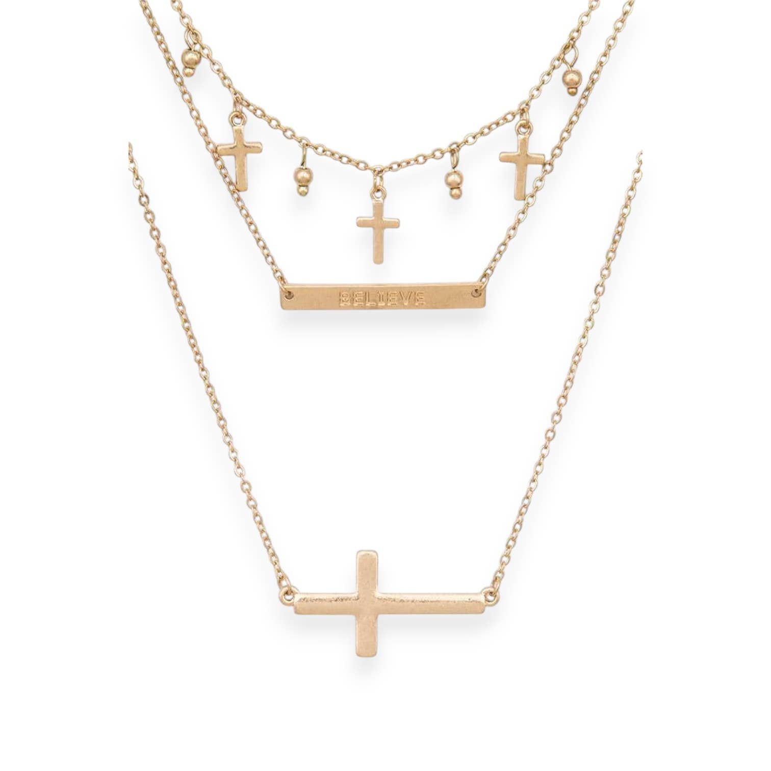 LA Jewelry Plaza - Venta al por mayor Collares con colgantes/abalorios - Collar de capas con colgante cruzado mixto0