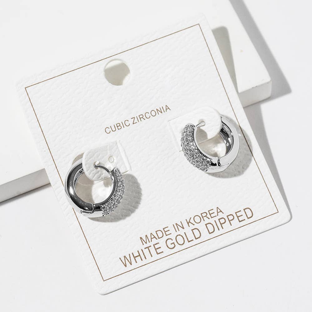 Sensibling Corp. - Wholesale Huggie Earrings - Gold Dipped CZ Stone Paved Mini Huggie Hoop Earrings4