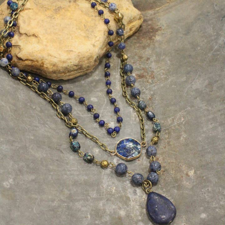 The Primitive Peddler, Inc. - Wholesale Pendant/Charm Necklace - Bohemian Layered Blue Stone & Crystal Necklace4