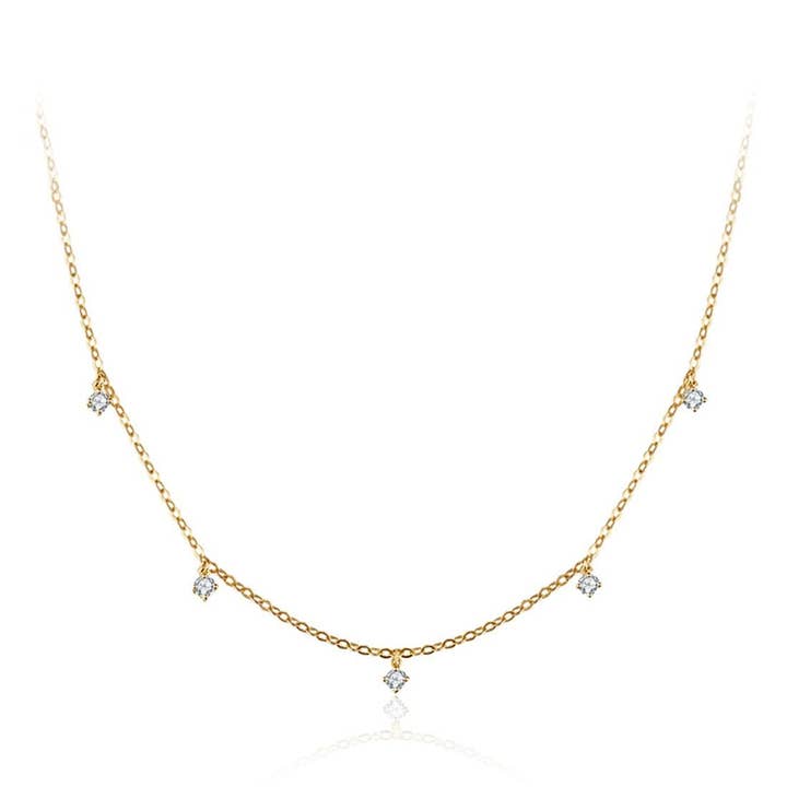 FANCIME “5 Stone” Minimalist Chain 14K Solid Gold Necklace for wholesale by Fanci Me Jewelry