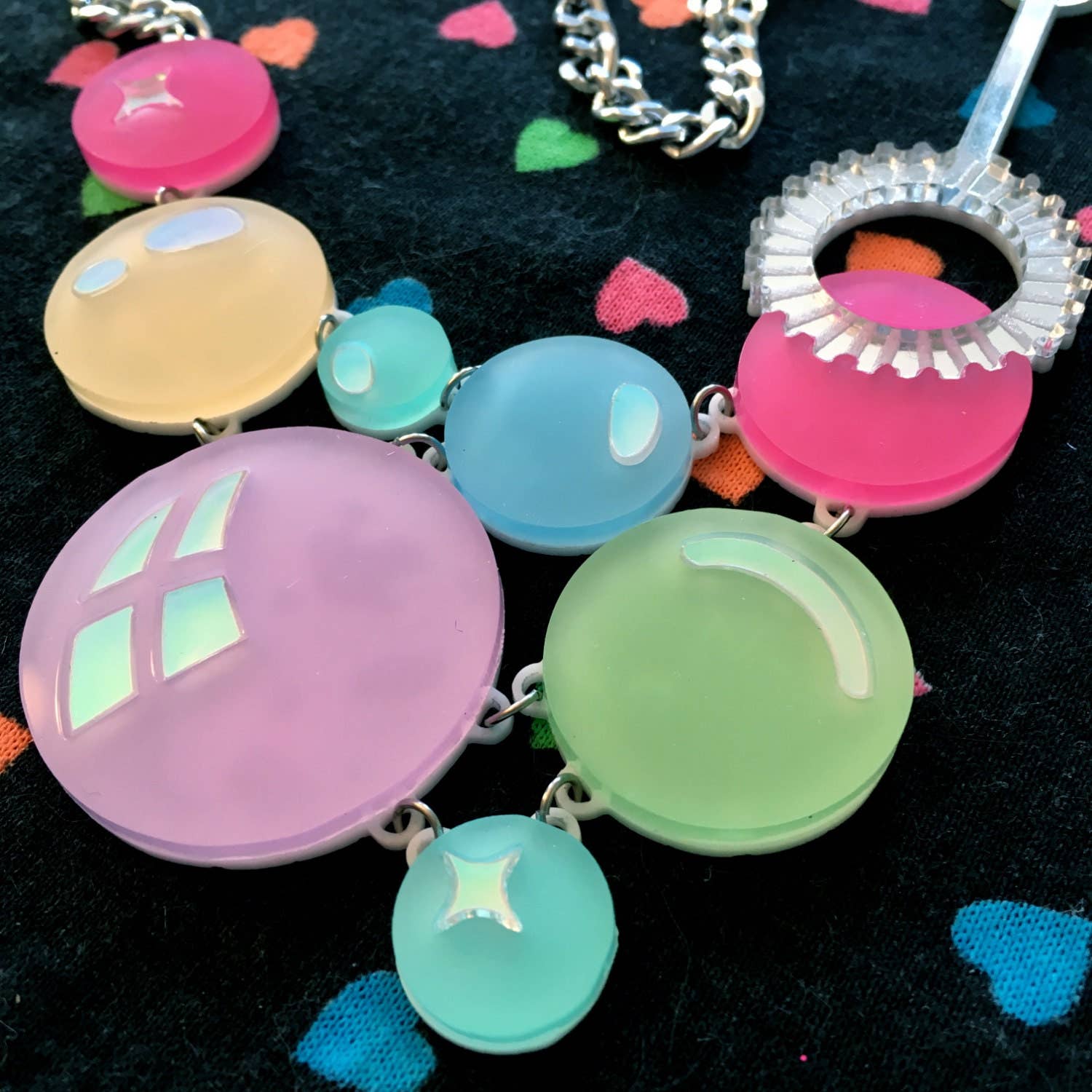 I'm Your Present - Wholesale Kids Necklace - Kids - Pastel Rainbow Super Bubble & Wand Necklace, Laser Cut Acrylic, Plastic Jewelry3