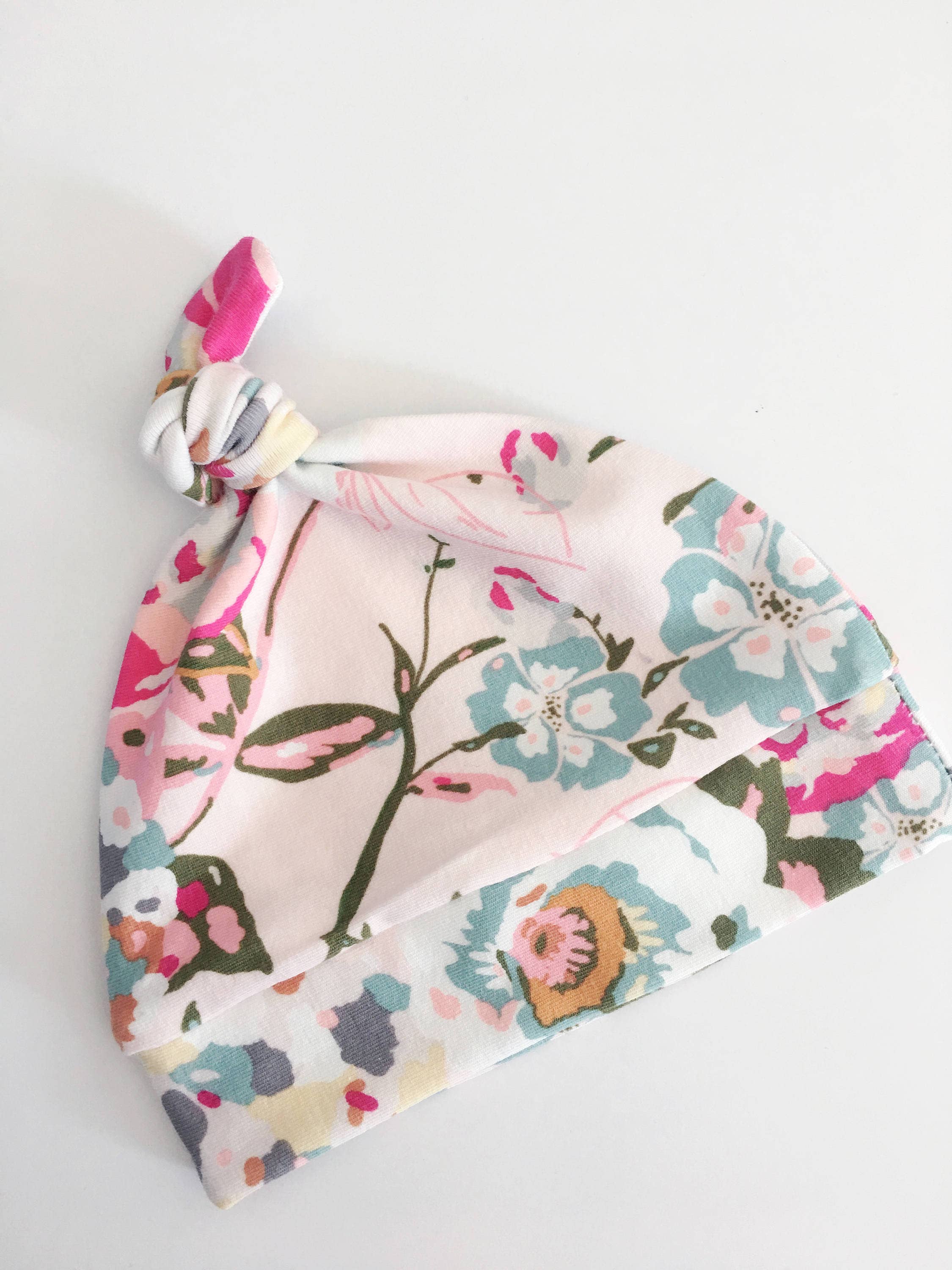 Macie & Me - Wholesale Newborn/Knit Hat - Baby - Pink Floral Baby Hat / Knotted Baby Hat / Baby Girl Hat0