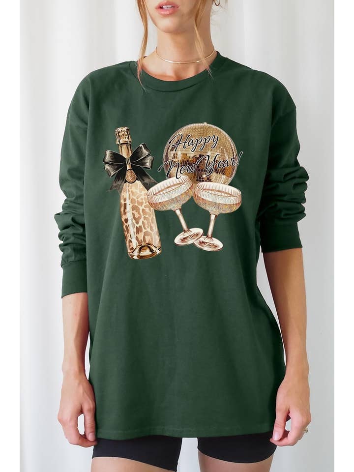 COLORBEAR - Vendita all'ingrosso Maglietta stampata - Donna - Maglietta a maniche lunghe grafica "Cheers Champagne"8