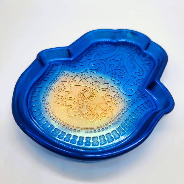 Slightly Askew Art - Wholesale Jewelry Dish - Hamsa Hand Trinket Dish - Made with Resin & Color-Shift Mica7