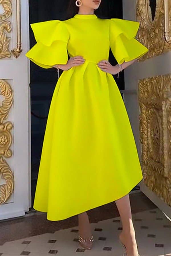 Aria Romance - Vente Robe – femme - Robe évasée à manches à volants double couche3