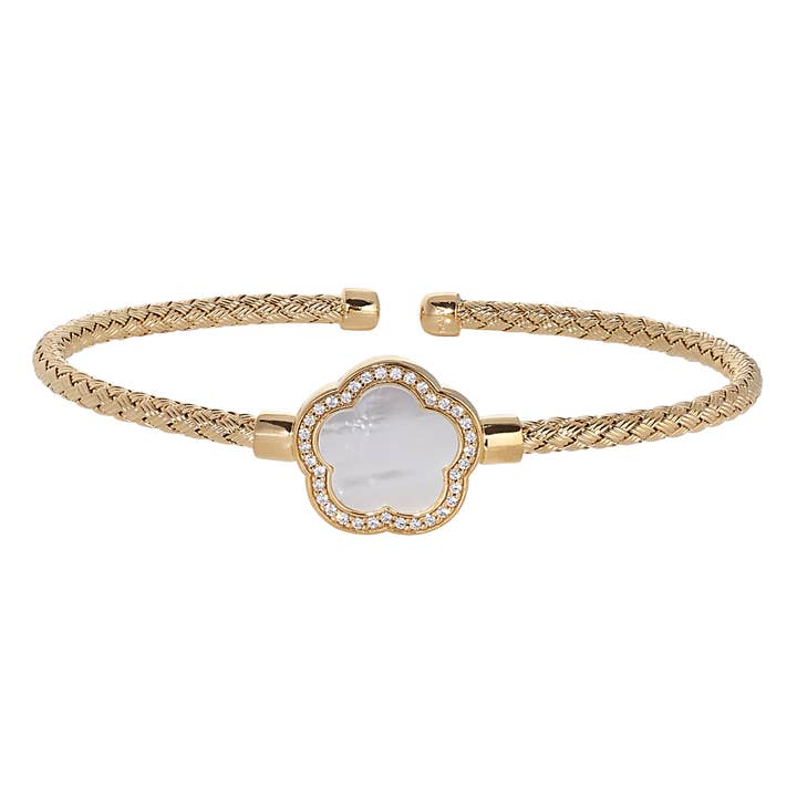 Gold Sterling Cuff - Flower-shaped MOP Stone for wholesale by Kelly Waters