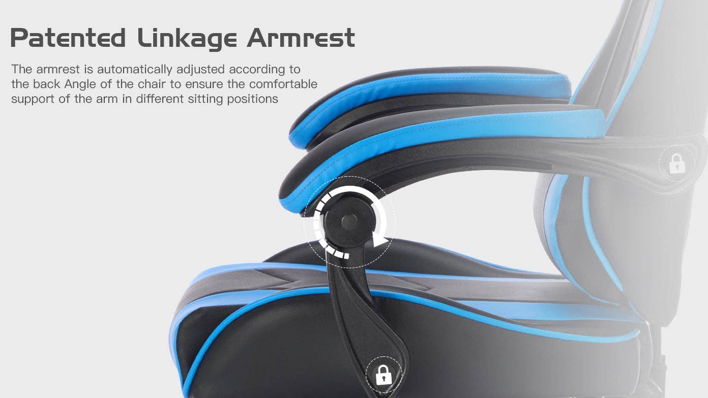 39F Inc. - Wholesale Chair - Blackblue Gaming Chair with Footrest & Ergonomic Support13