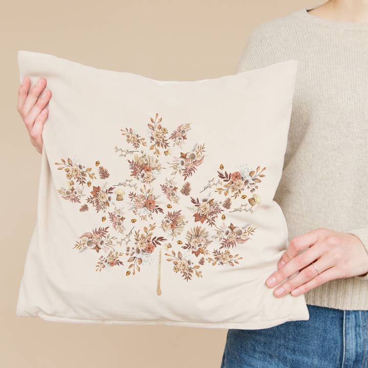 Neutral Floral Maple Leaf Pillow Cover for wholesale by Go Charlotte