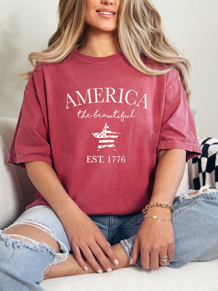 America The Beautiful - 4th of July Graphic Tee for wholesale by Desert Raine