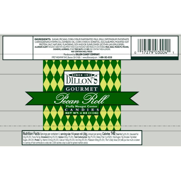 Dillon Candy Company - Wholesale Nougat - Pecan Log Roll, 4 oz.
