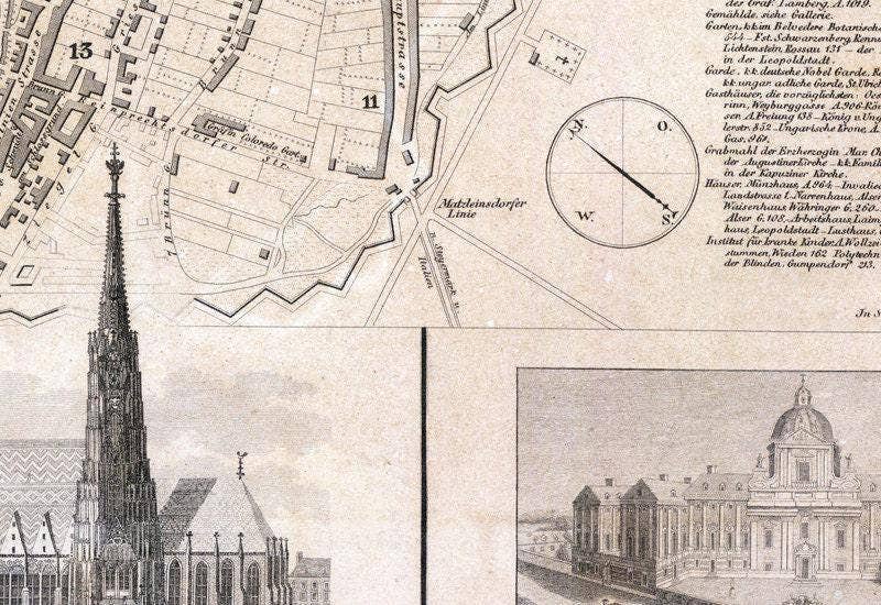 OldCityPrints - Old Maps and Posters - Wholesale Art Print - Old Map of Vienna Wien with engravings Austria 1844 Vintage Map | Vintage Map Wall Art Print2