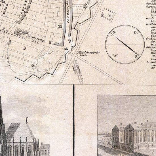 OldCityPrints - Old Maps and Posters - Wholesale Art Print - Old Map of Vienna Wien with engravings Austria 1844 Vintage Map | Vintage Map Wall Art Print2