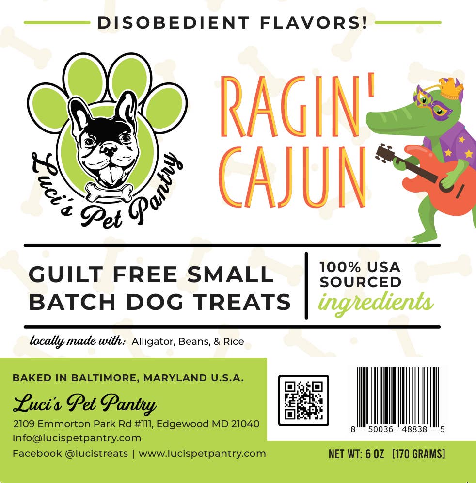 Luci's Pet Pantry - Wholesale Pet Treats - Dog - Ragin Cajun Alligator Dog Biscuits 6 oz Treat Pouch -12 Pack1