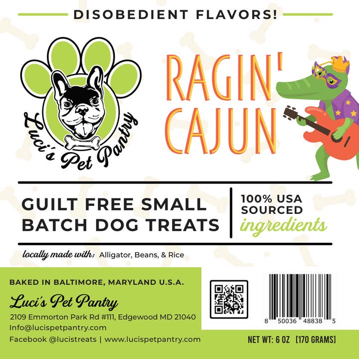Luci's Pet Pantry - Wholesale Pet Treats - Dog - Ragin Cajun Alligator Dog Biscuits 6 oz Treat Pouch -12 Pack1