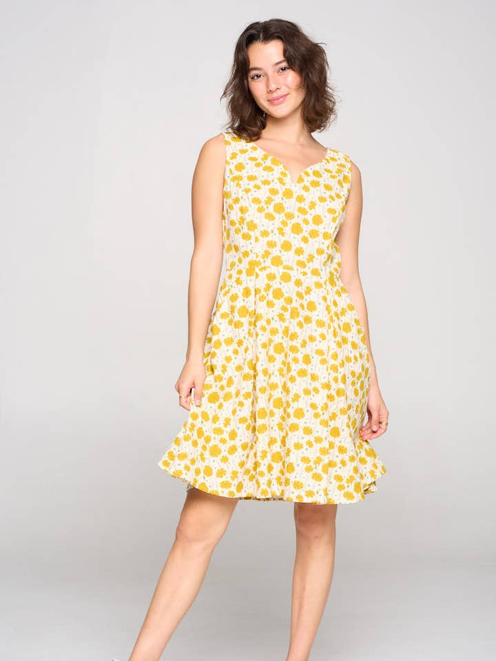 Floral Mustard Cotton Dress for wholesale on Faire