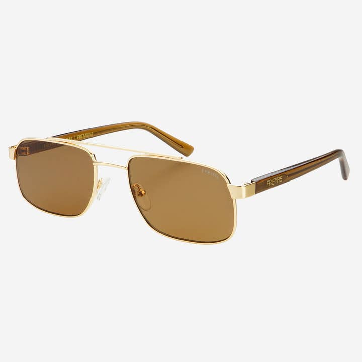 Gold Solid Brown Vesper Unisex Aviator Sunglasses for wholesale on Faire3