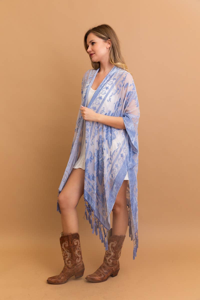 Leto Accessories – wholesale Kimono – Women's – Bestselling Velvet Mesh Tapestry Tassel Kimono 💎13