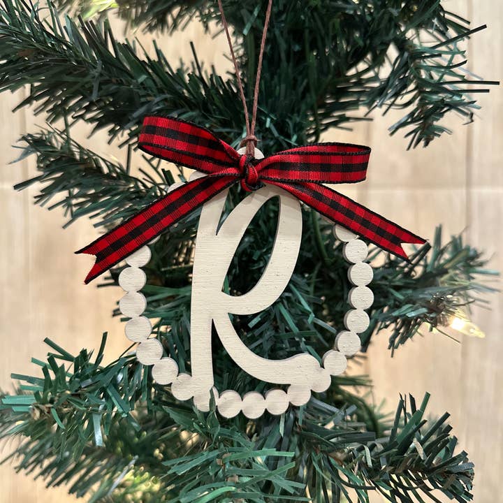 Scalloped Personalized Letter R Ornament- Laser Engraved for wholesale by Gifts By Grace