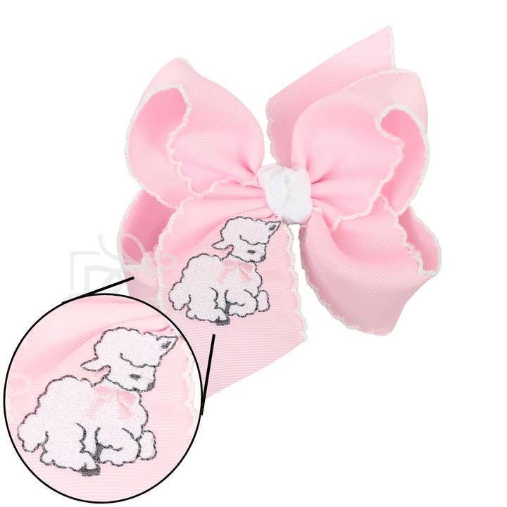 Beyond Creations, LLC – wholesale Hårrosett - Barn – BRODERAD LAMM 5,5 ”STOR VIRKAD HÅRBÅGE