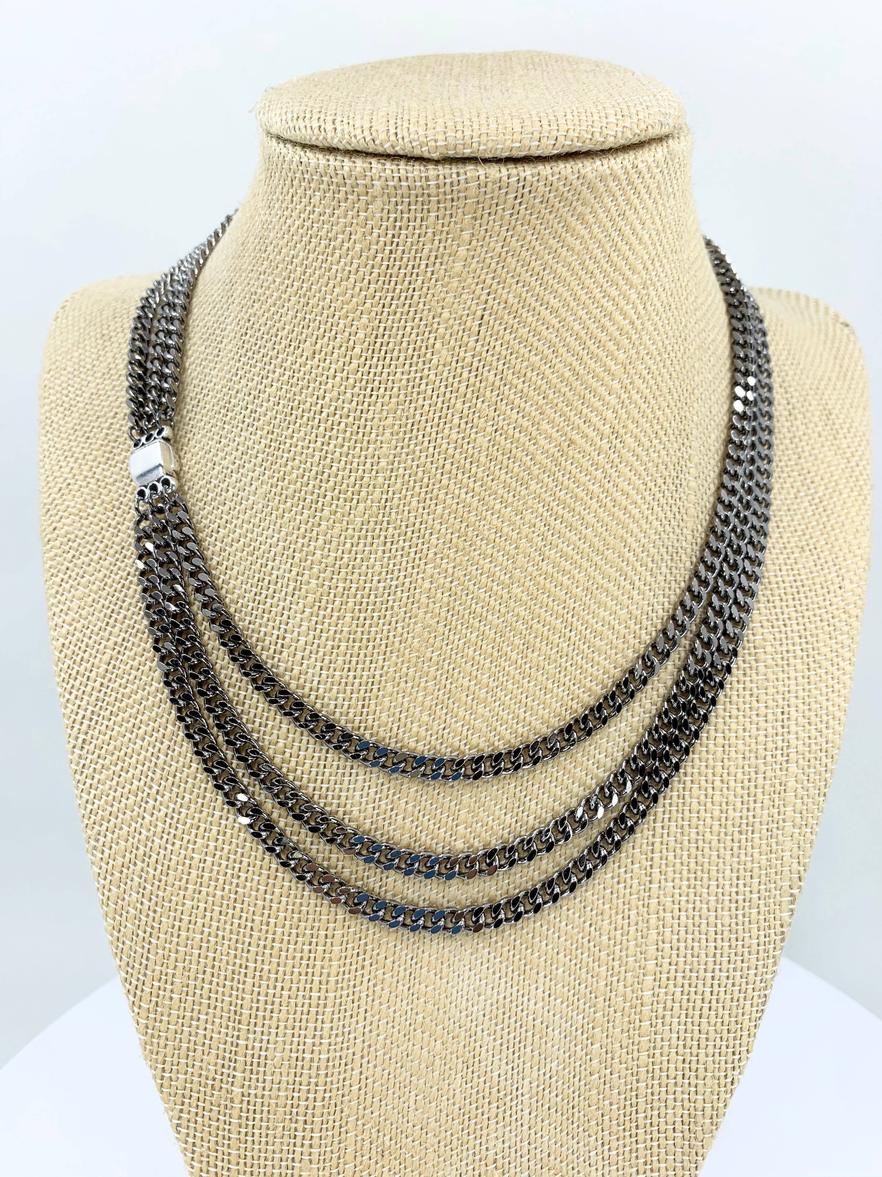BMR - Wholesale Link & Chain Necklace - 3 Strand Curb Chain Necklace With Magnetic Clasp3
