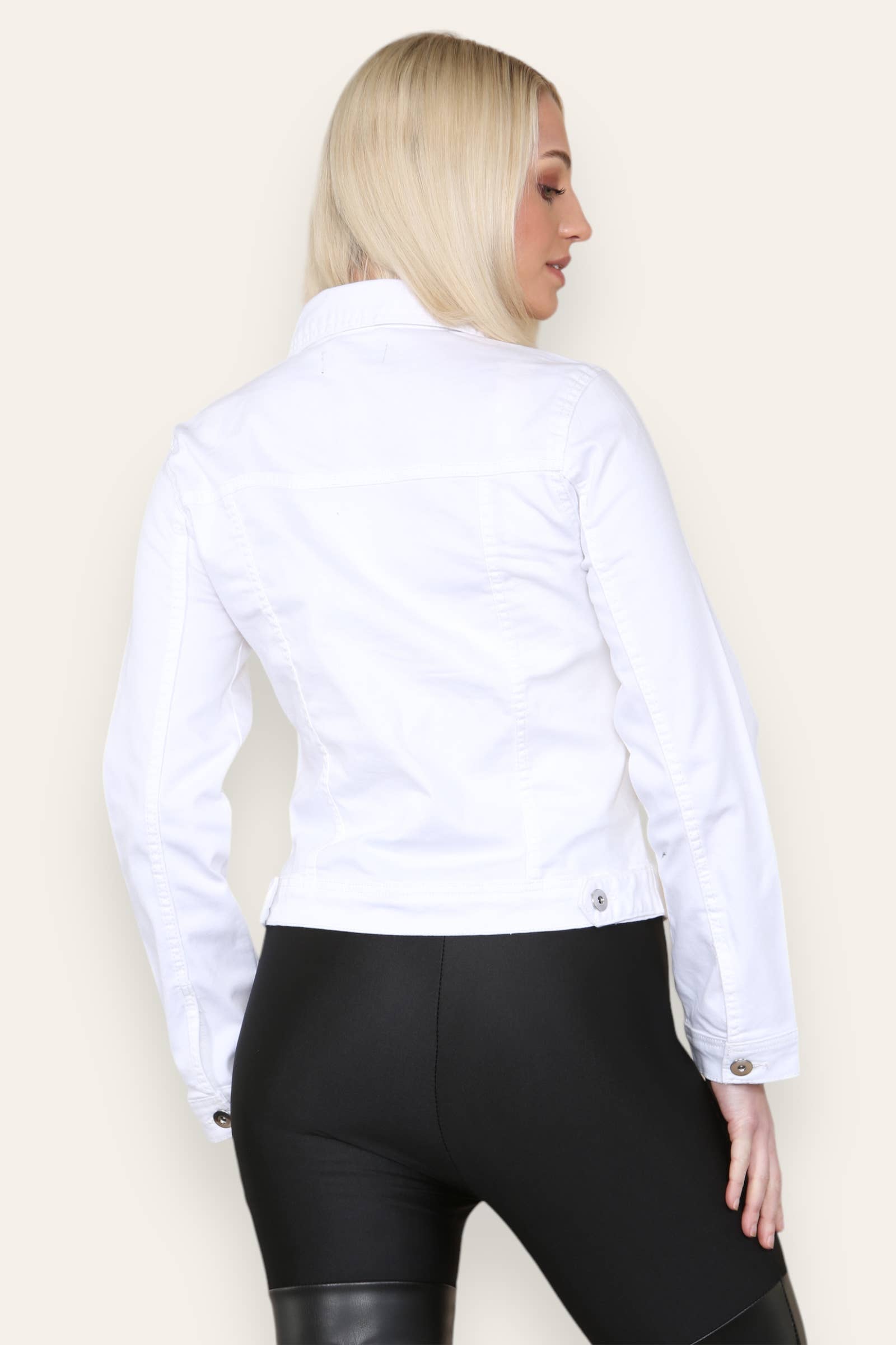 Kurt Muller – Casaco de ganga - Mulher por atacado – Casaco de Algodão Elástico em Denim Branco Voggo3