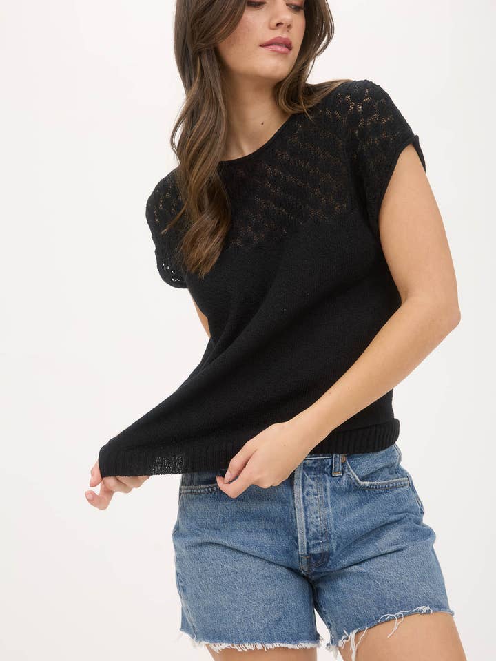 Blu Pepper - Wholesale Knit Top - Women's - EYELET YOKE SWEATER KNIT TOP