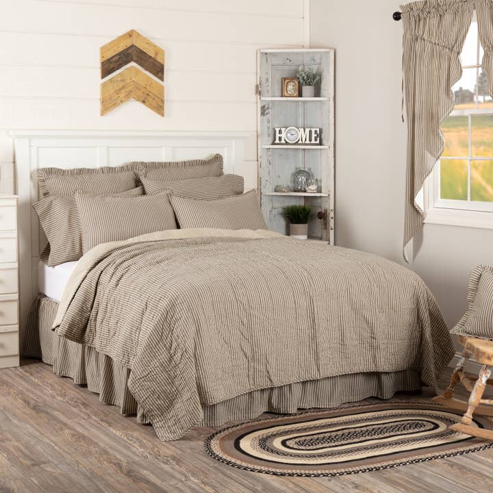 VHC Brands - Vente Couvre-lits - Sawyer Mill Housse de couette à rayures anthracite pour lit King size 105 x 95 l