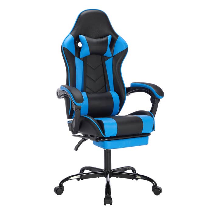 39F Inc. - Wholesale Chair - Blackblue Gaming Chair with Footrest & Ergonomic Support5