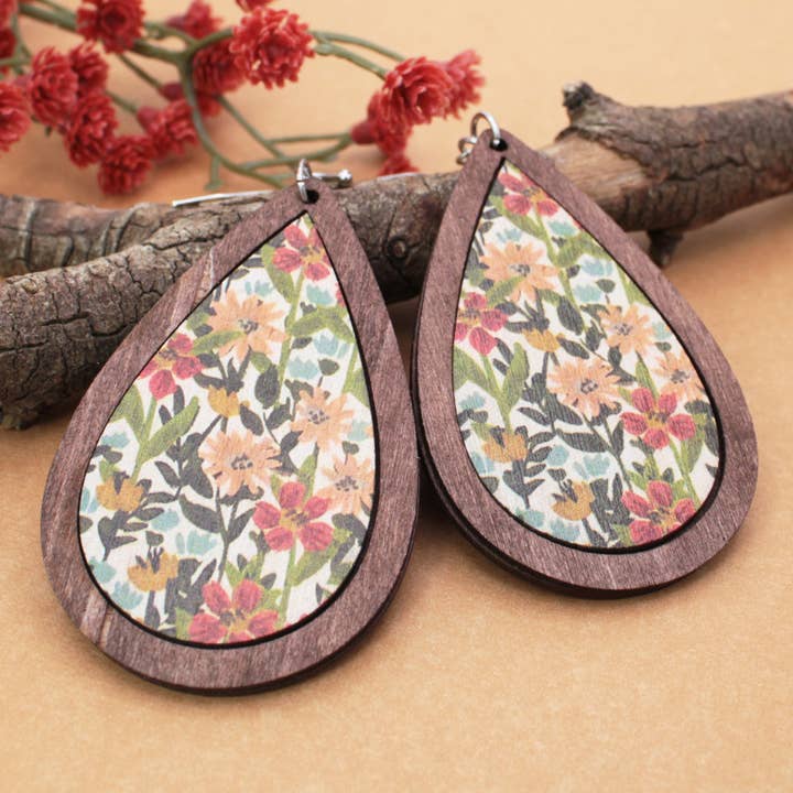 ZAD – Engroshandel Hængeøreringe og creoløreringe – Farverige Posy Wood Dråbeformede Øreringe2