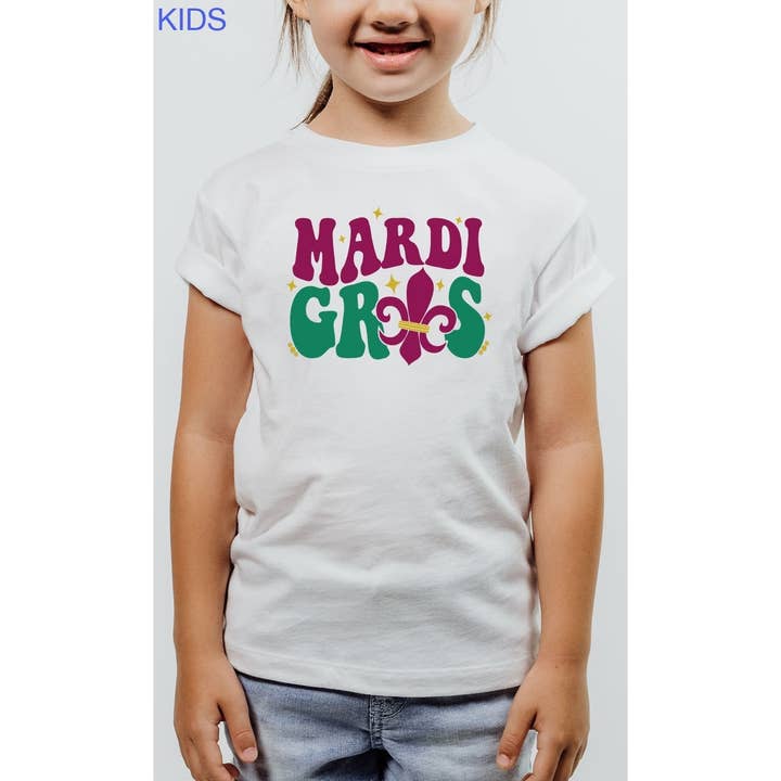 T-shirt graphique Sparkle Fleur De Lis Mardi Gras pour enfants pour la vente par Kids By Kissed Apparel
