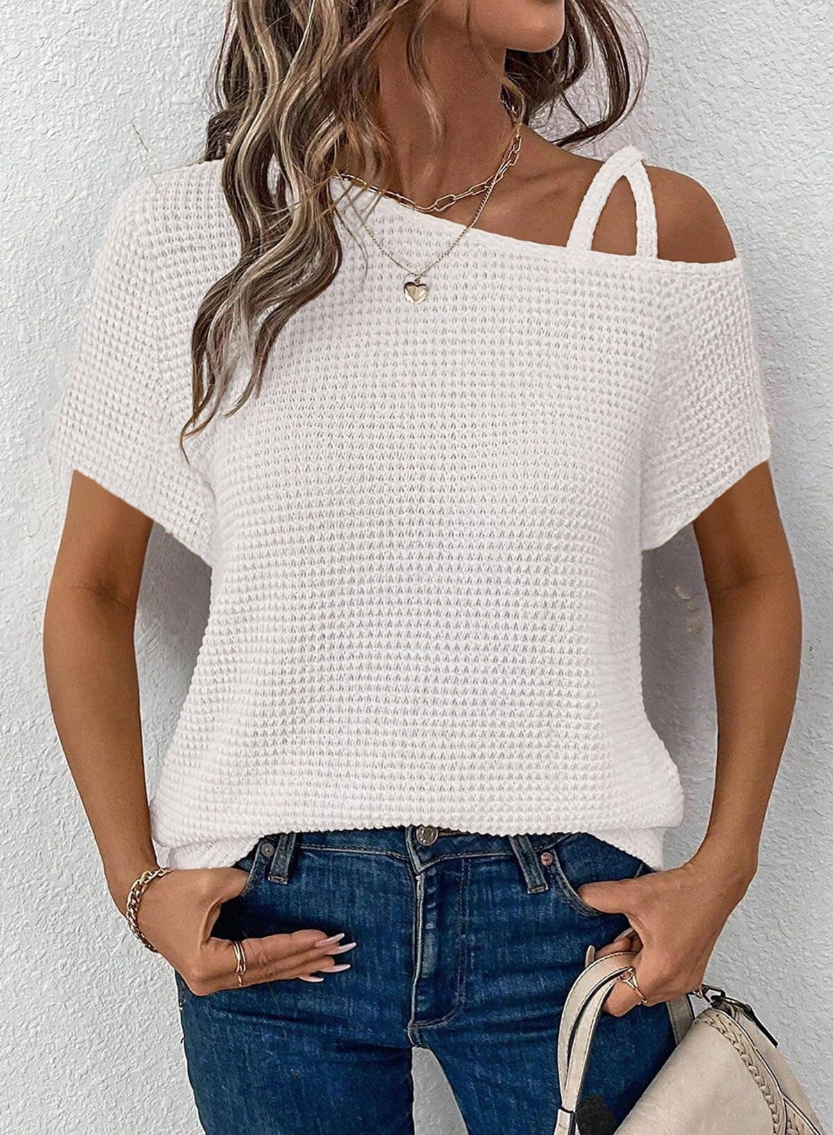 Lily Clothing - Wholesale Shirt - Women's - Short sleeved off-the-shoulder knit T-shirt8