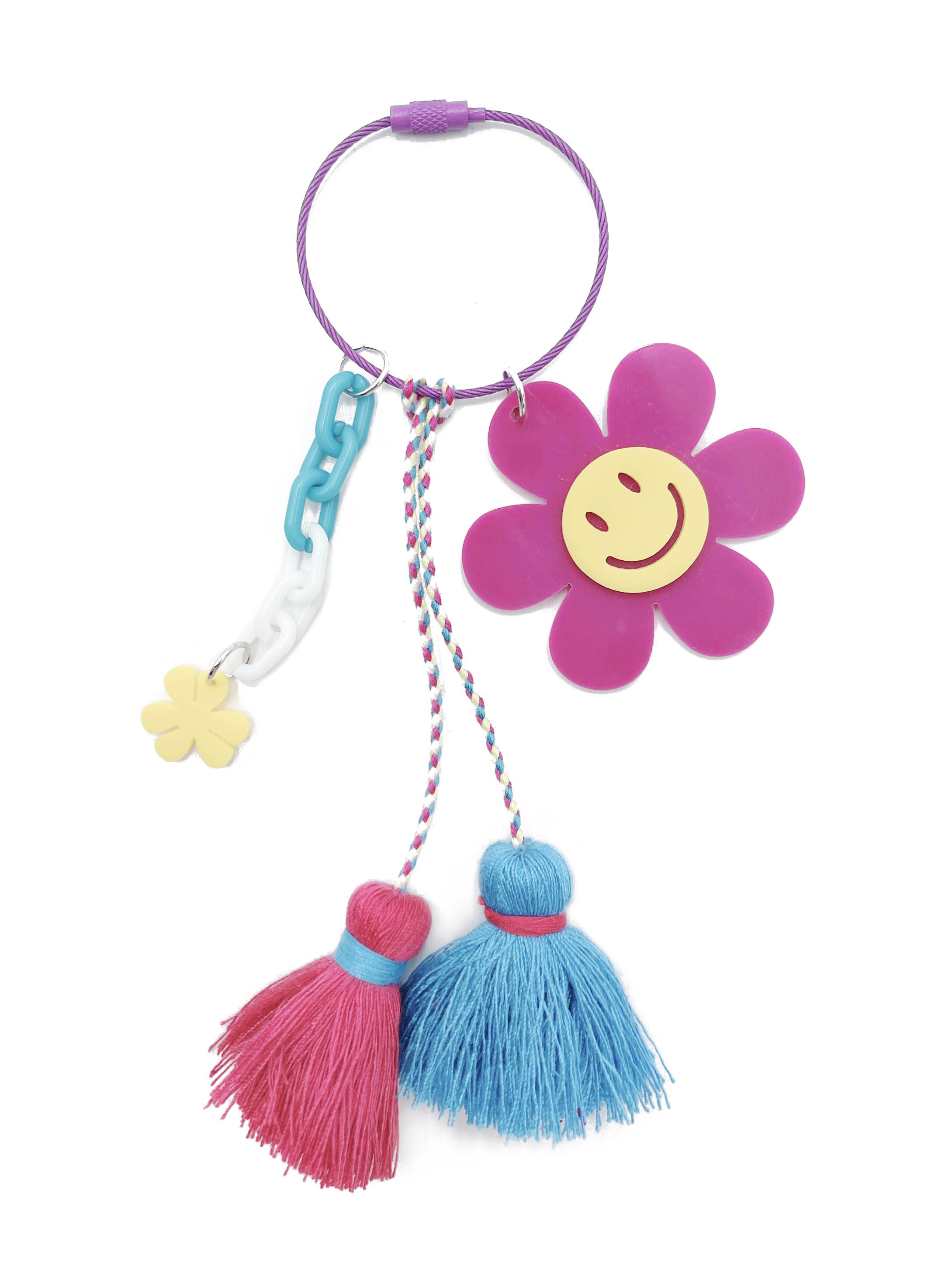 Do Everything In Love® – wholesale Nyckelringar - Dam – Smiley blomma tofs nyckelring1