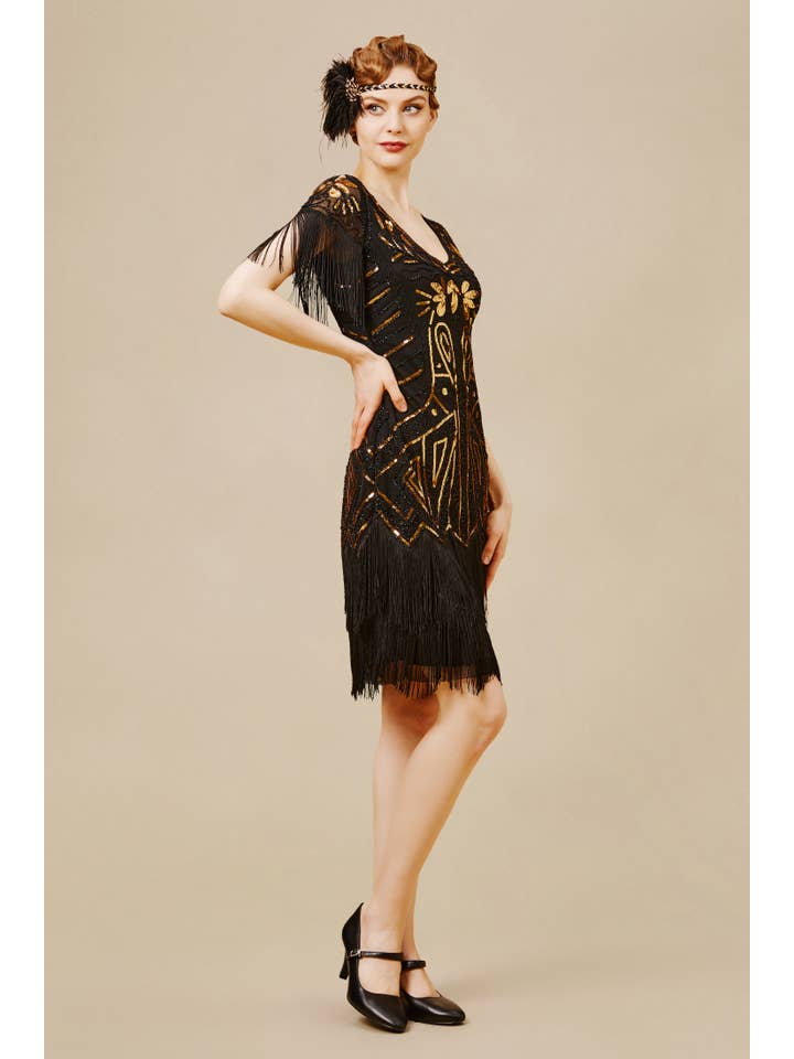 BABEYOND - Wholesale Dress - Women's - Art Deco Paisley Sequin Fringe Dress