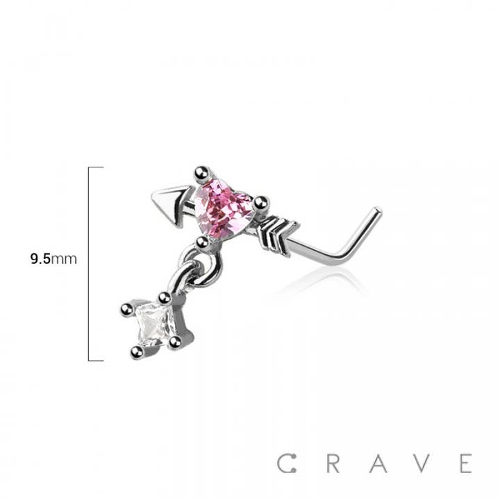 CRAVE BODY JEWELRY - Wholesale Nose Ring - ARROW HEART 316L SURGICAL STEEL L-SHAPE NOSE STUD
