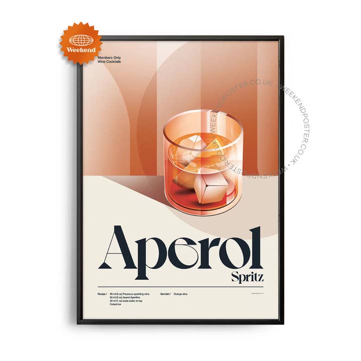Affiche de cocktail Aperol Spritz rétro du milieu du siècle pour la vente par Weekend Concept