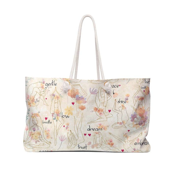 Yoga Goddess Weekender Bag - Bread. Love. Shine. - Sand for wholesale by Girl Power 24/7