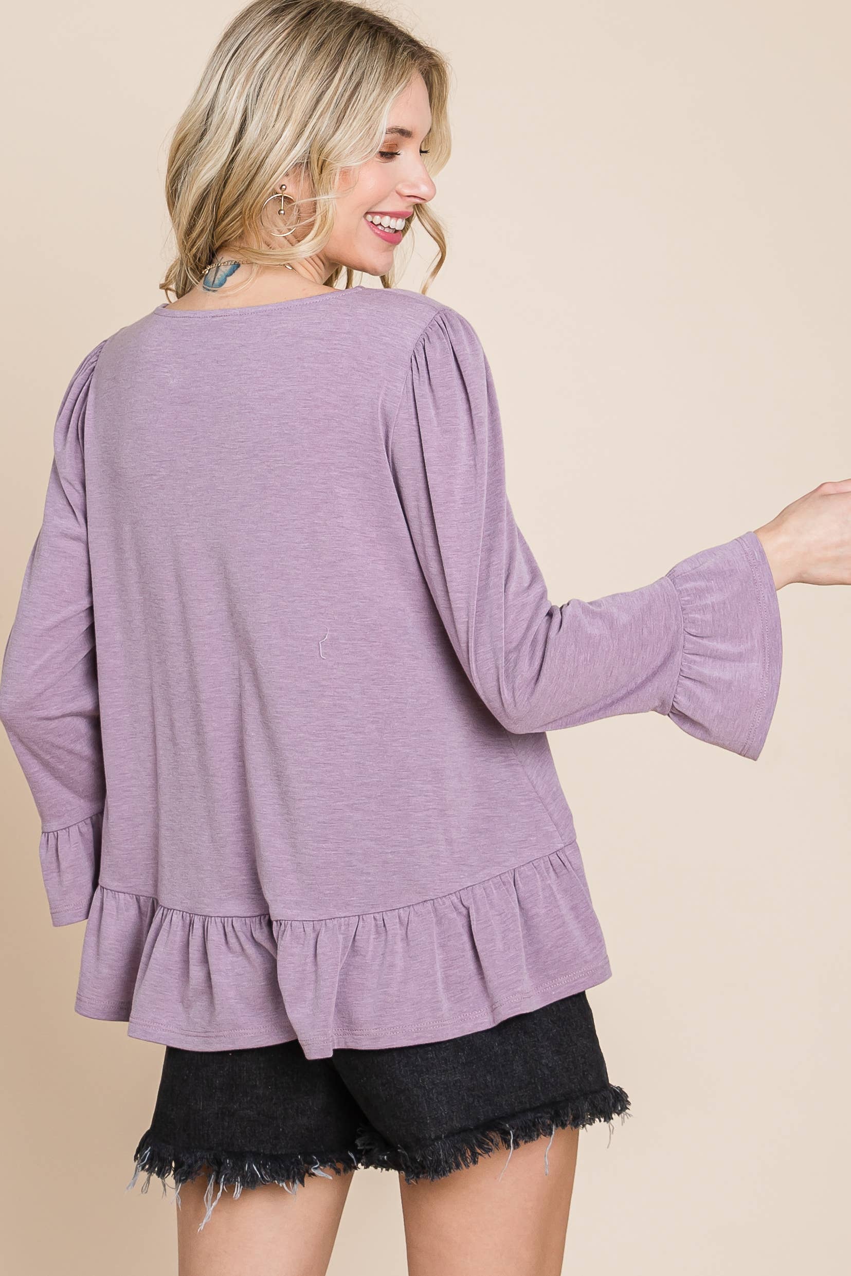 Emerald Collection - Wholesale Blouse - Women's - ETK-8690-PL Plus Size Babydoll Ruffle Hem Solid Top10