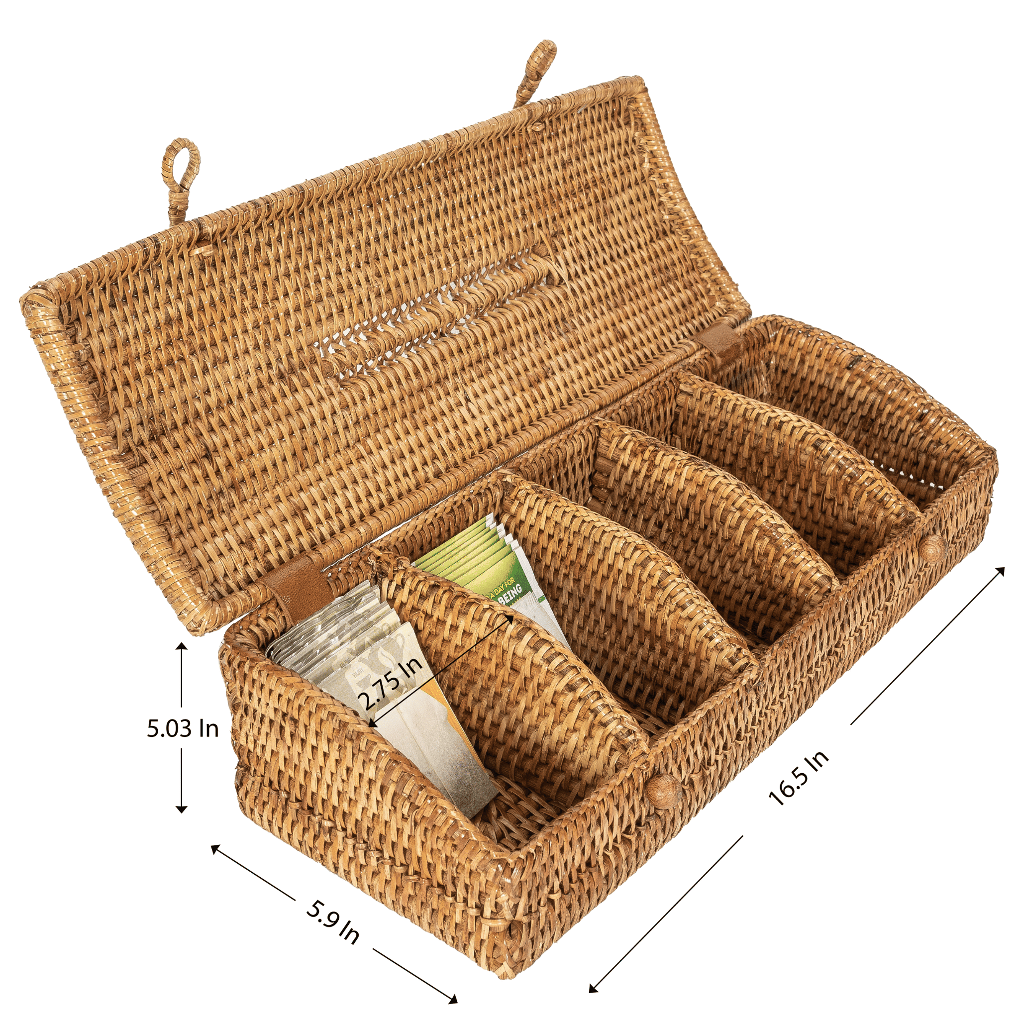 Artifacts Trading Company - Wholesale Kitchen Storage/Organizer - Rattan 5-Section Tea Box with Lid – Tea Organizer5