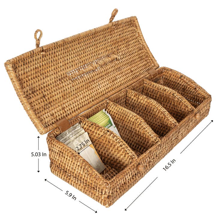 Artifacts Trading Company - Wholesale Kitchen Storage/Organizer - Rattan 5-Section Tea Box with Lid – Tea Organizer5