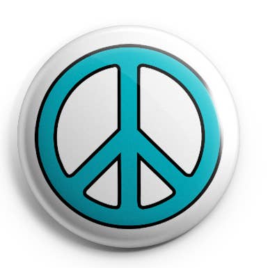 Peace Symbol, Blue Pinback Button/ Badge for wholesale by Prickly Cactus Collage