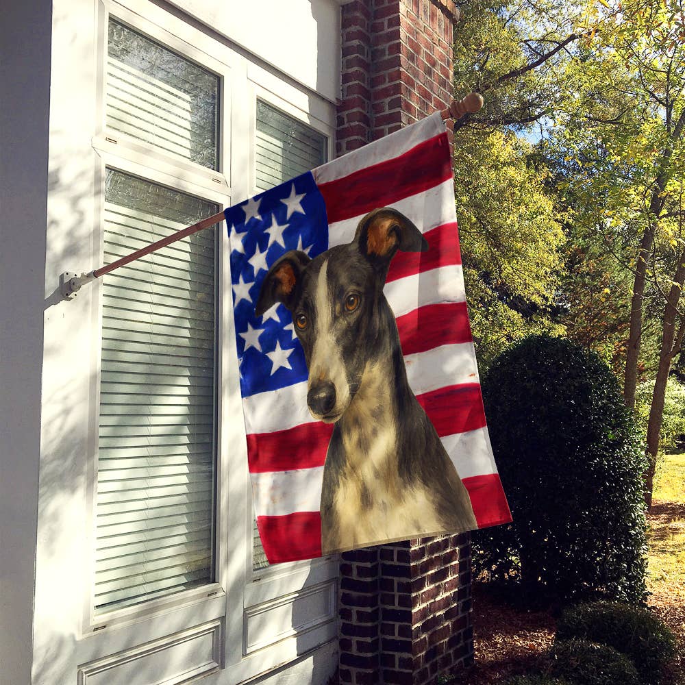 Caroline's Treasures - Vente Drapeaux - Drapeau de Maison Lévrier Noir et Blanc Drapeau Américain WDK6271