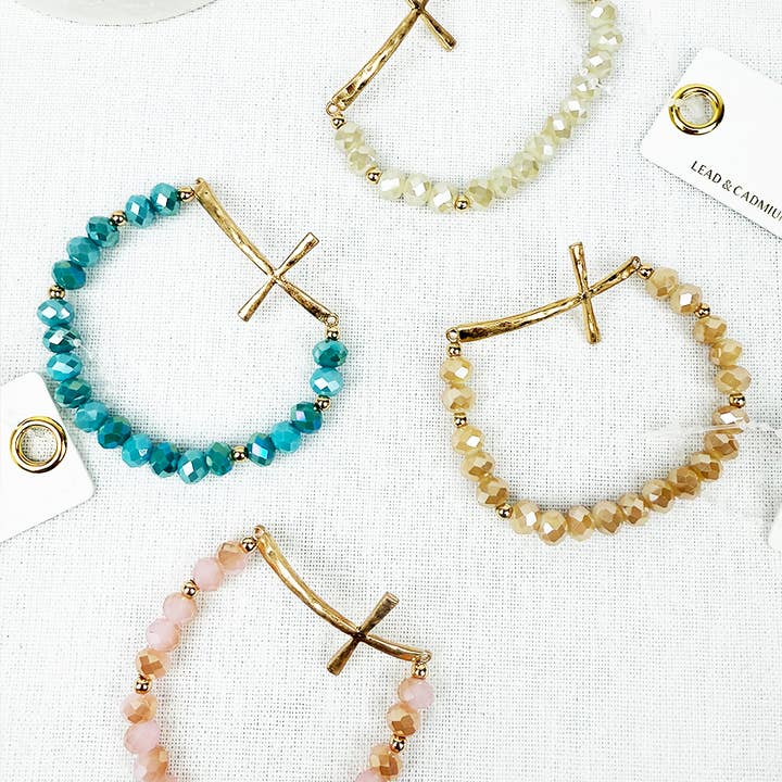 Love and Repeat - Wholesale Beaded Bracelet - Hammered Cross Crystal Mix Beads Bracelet