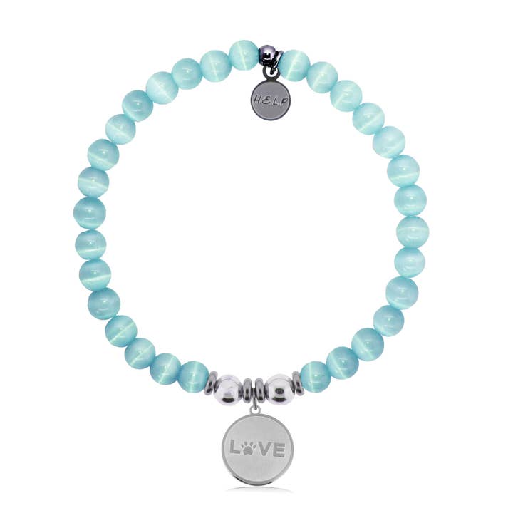 Love Paw-bedeltje met Aqua Cats Eye Charity armband voor wholesale door H.E.L.P